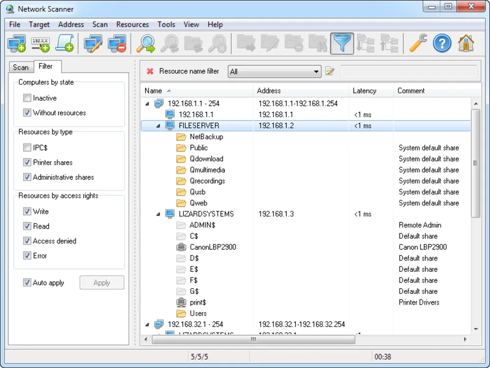 Filtering the Network Scanner results down to shared folders